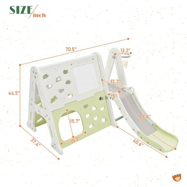 dimension image slide 0 of 3, Indoor Kids Slide Set With Basketball Hoop Non-slip Heavy Duty Children Playground Activity Center