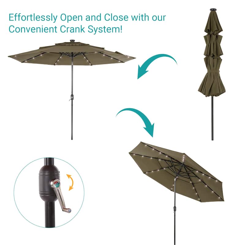 BONOSUKI 3 Tiers Patio Market Umbrella w/Solar Lights and Tilt button