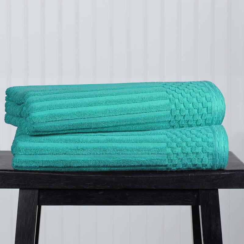 Superior Ribbed Cotton Absorbent Heavyweight Bath Towel Set - 2PC Bath Towels - Turquoise