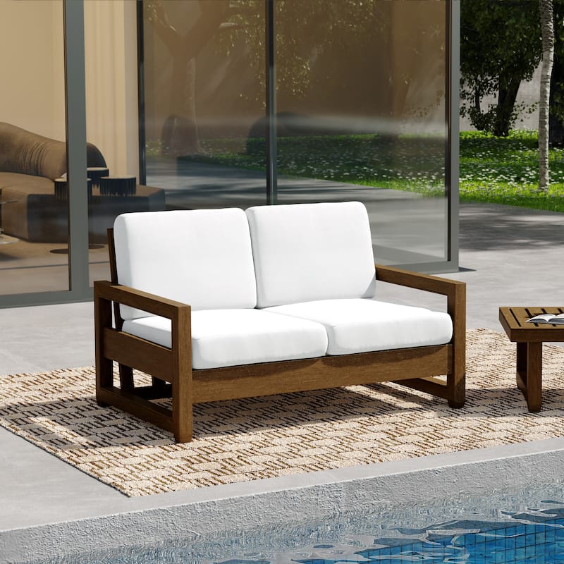Patio Teak Wood Outdoor Loveseat with Cushion