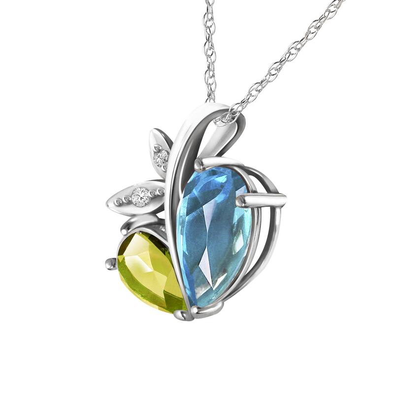 5.26 Carat 14K Solid Gold Heart Necklace w/ Topaz, Peridot & Diamonds