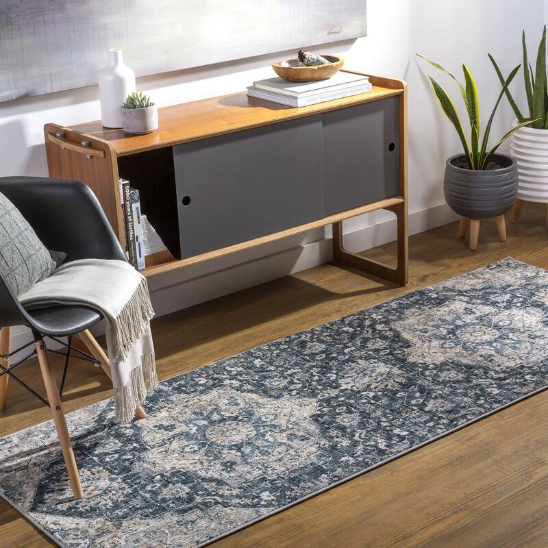Livabliss Traditional Cardiff Medallion Area Rug - 2'7" x 7'3" - Teal