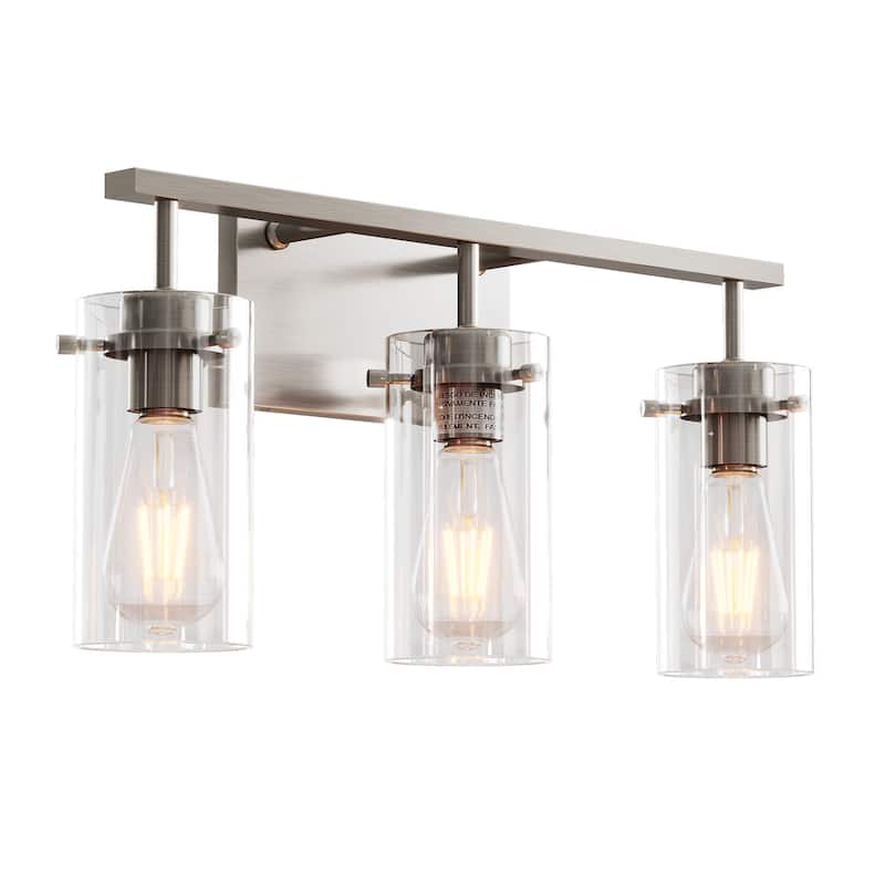 3-Light Brushed Nickel Bathroom Vanity Light with Clear Glass Shade