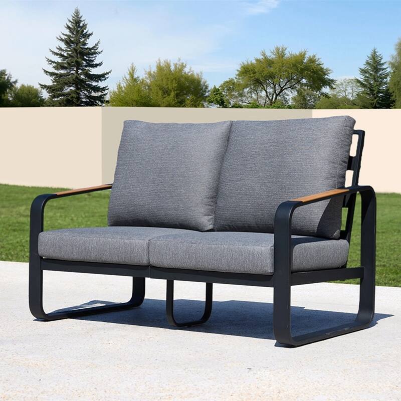 Outdoor Patio Sofa with Removable Cushions, Weather-Resistant - Loveseat - Dark Gray