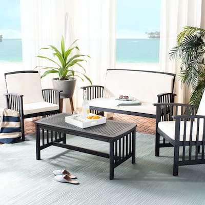 SAFAVIEH Outdoor Living Rocklin Black/Beige 4-piece Outdoor Set