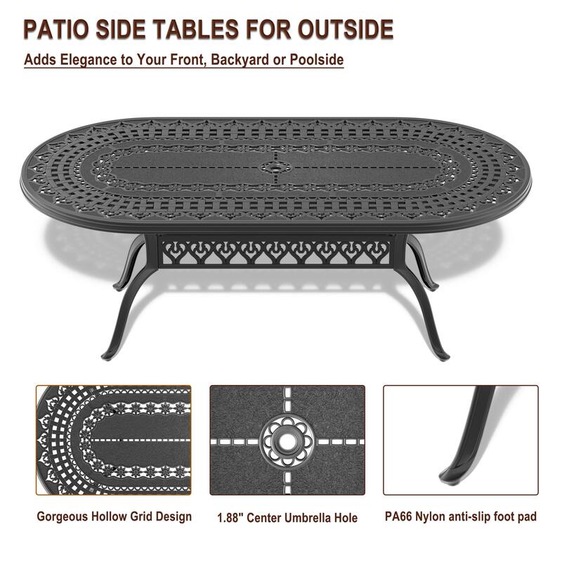 82.87 in. x 42.13 in. Cast Aluminum Patio Dining Oval Table for Balcony, Lawn, Garden, Backyard
