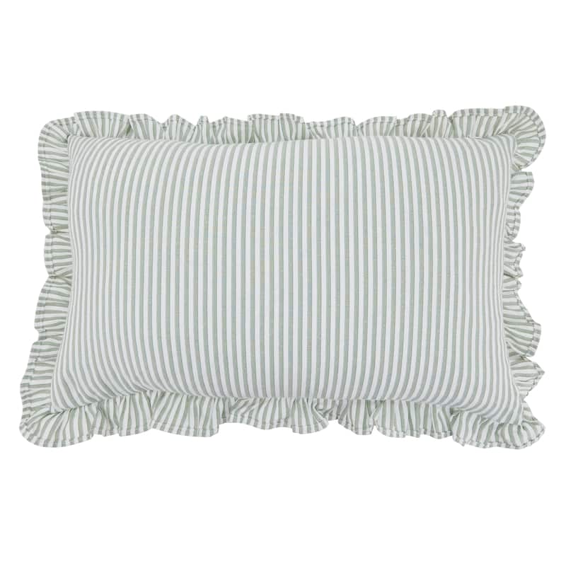 Striped Ruffle Edge Cotton-Blend Throw Pillow - Classic Cabana Stripe Design for Sofa, Bed & Accent Styling