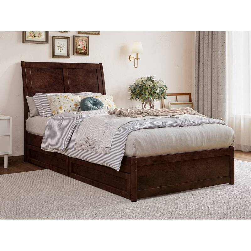 Andorra Platform Bed with Panel Footboard and Storage Drawers - Walnut - Twin XL