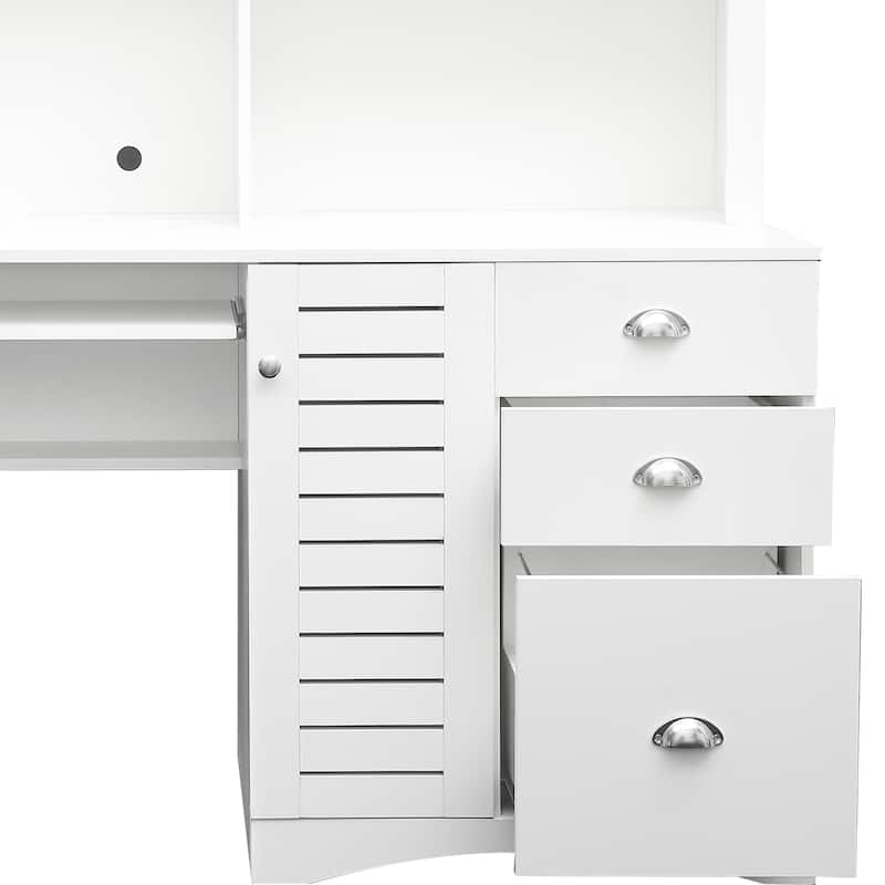 Home Office Computer Desk with Pantry Cabinet and Drawers