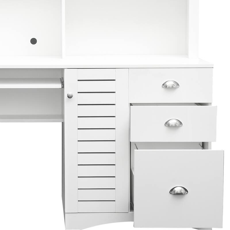 Spacious Home Office Computer Desk with Hutch, 2-Tier Shelf & 3 Drawers