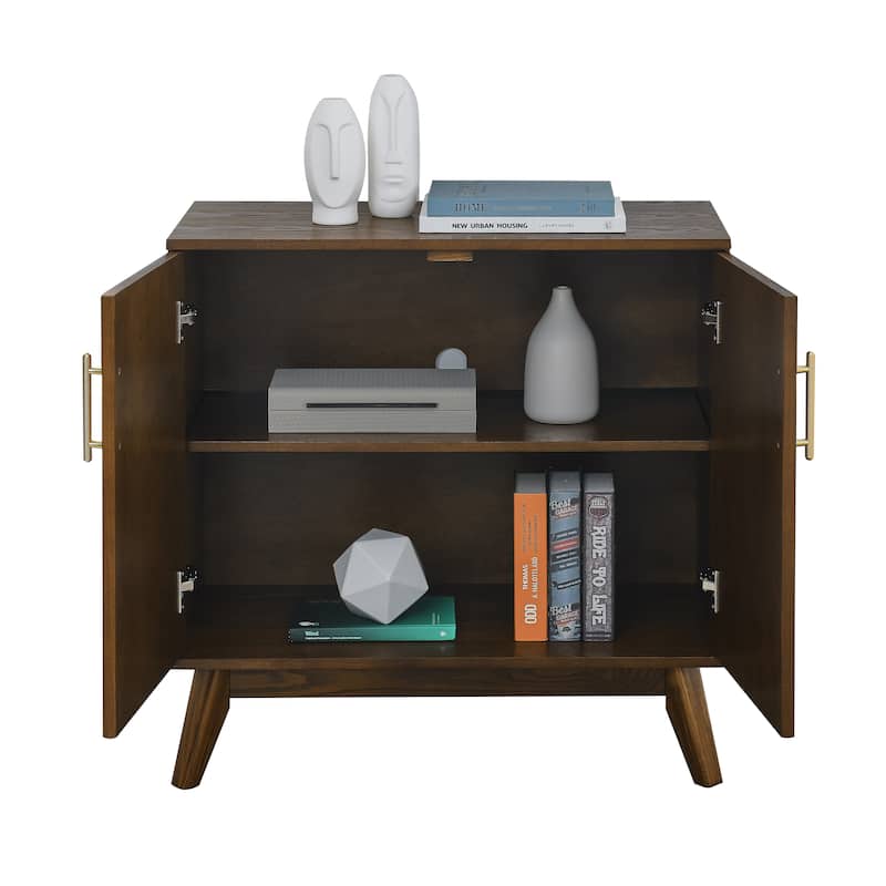 Mid-Century Modern Fluted Sideboard - Walnut Storage Cabinet with Adjustable Shelves