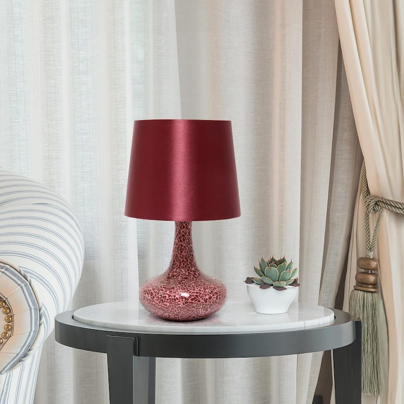 Patchwork Crystal Glass Table Lamp with Drum Shade - 14" - Red