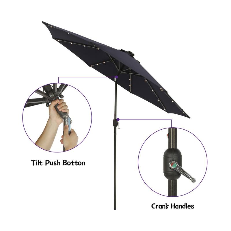9 ft. Aluminum Market High Quality Solar LED Light Tilt Patio Beach Umbrella