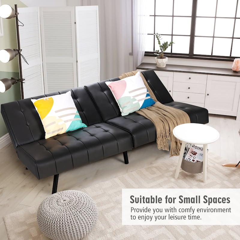 Costway Futon Sofa Bed PU Leather Convertible Folding Couch Sleeper - 70'' x 33.5'' x 32.5''