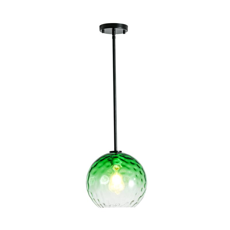 1-Light Modern Gold/Black Metal Hanging Pendant with Green Hammer Textured Glass Shade for Kitchen Island, Living room