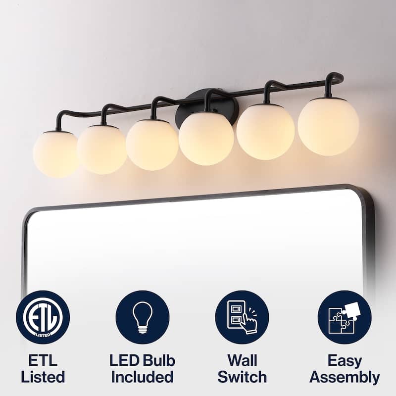 Globe Metal/Frosted Glass Modern LED Vanity, by JONATHAN Y