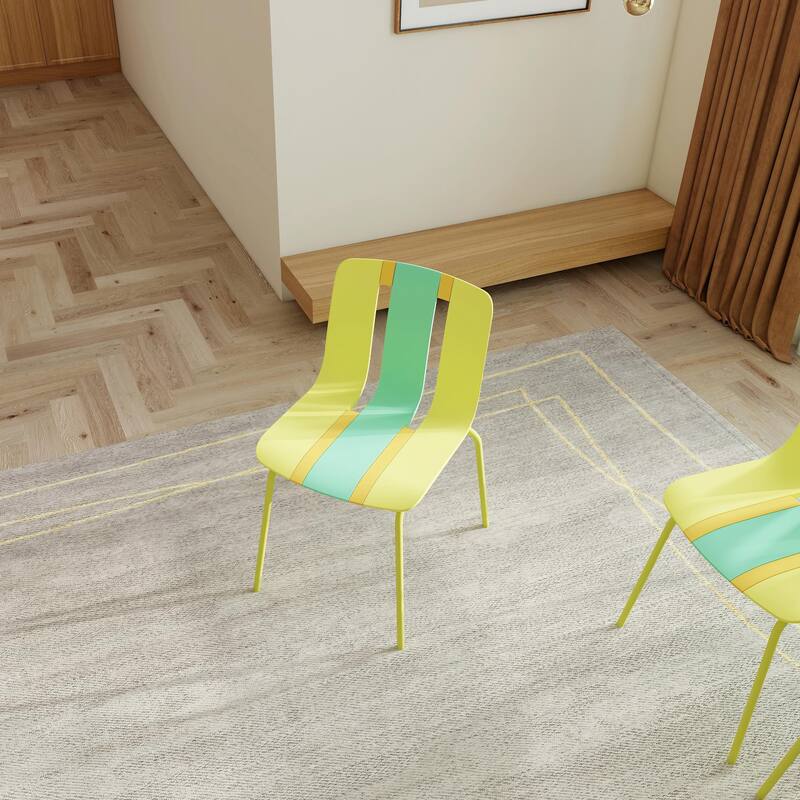 Vibrant PP Plastic Chairs with Metal Legs - 4-Pack - Green + Grey - Set of 4