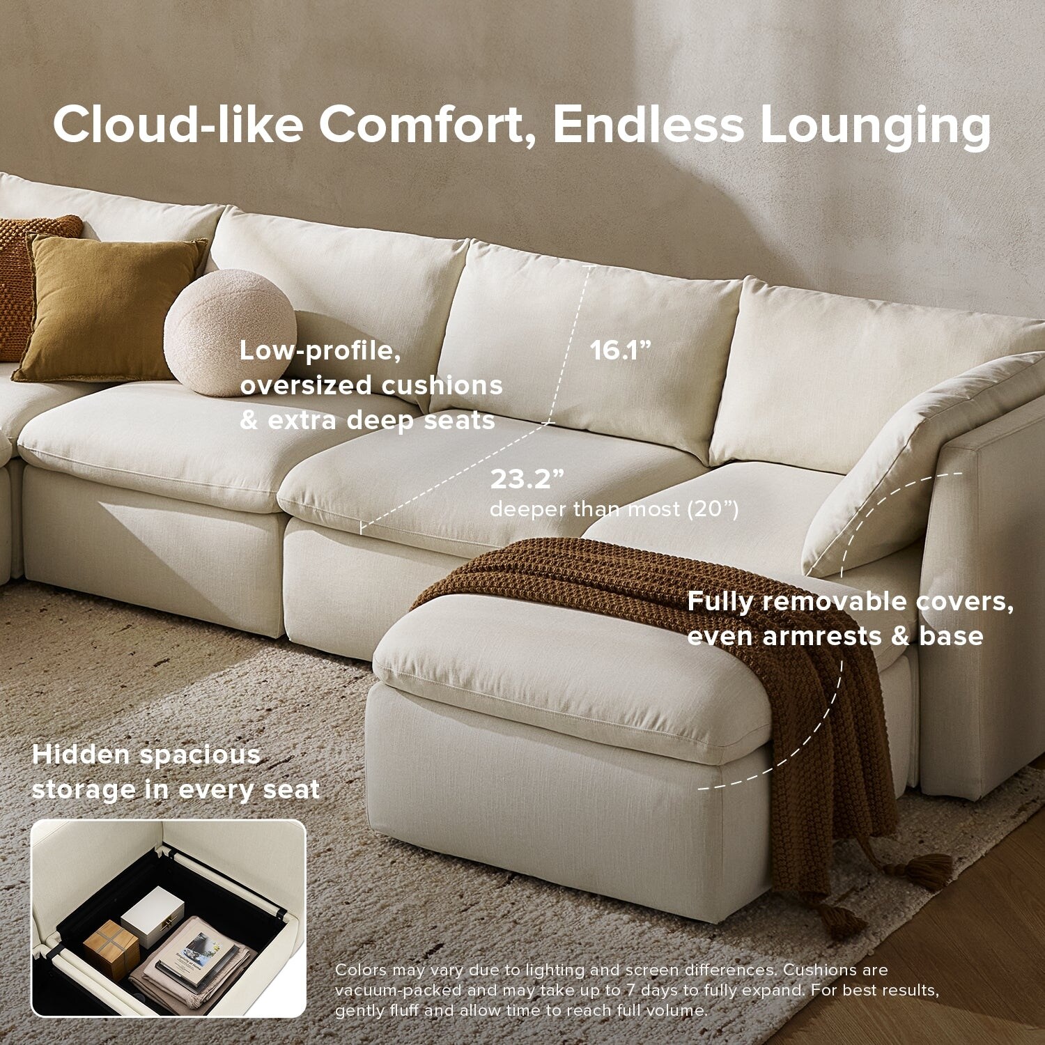 Mopio Macy Modular Sectional Sofa, Modern Cloud Off White