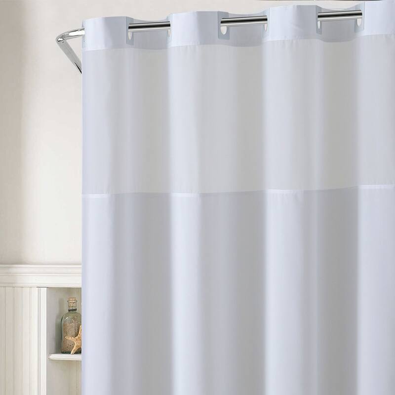 Hookless Plainweave 3-in-1 Shower Curtain with Sheer Top Window, Flex-on Rings & PEVA Liner