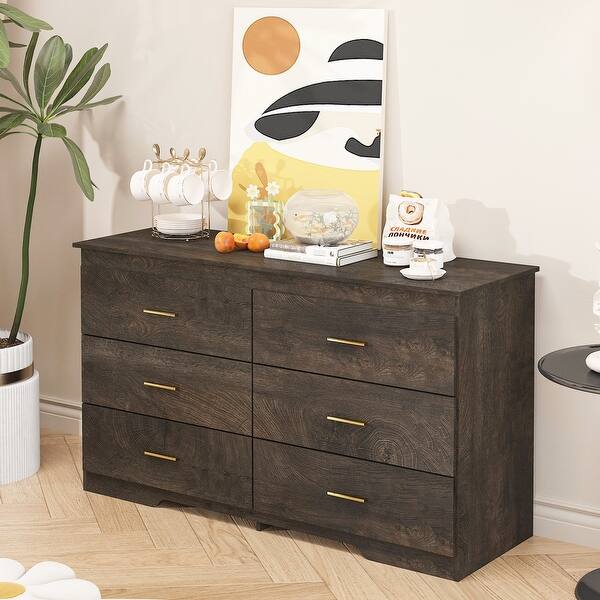 Grey Drawer Dresser Cabinet with Gold Handles, Buffet Storage Sideboard -  Bed Bath & Beyond - 42061352