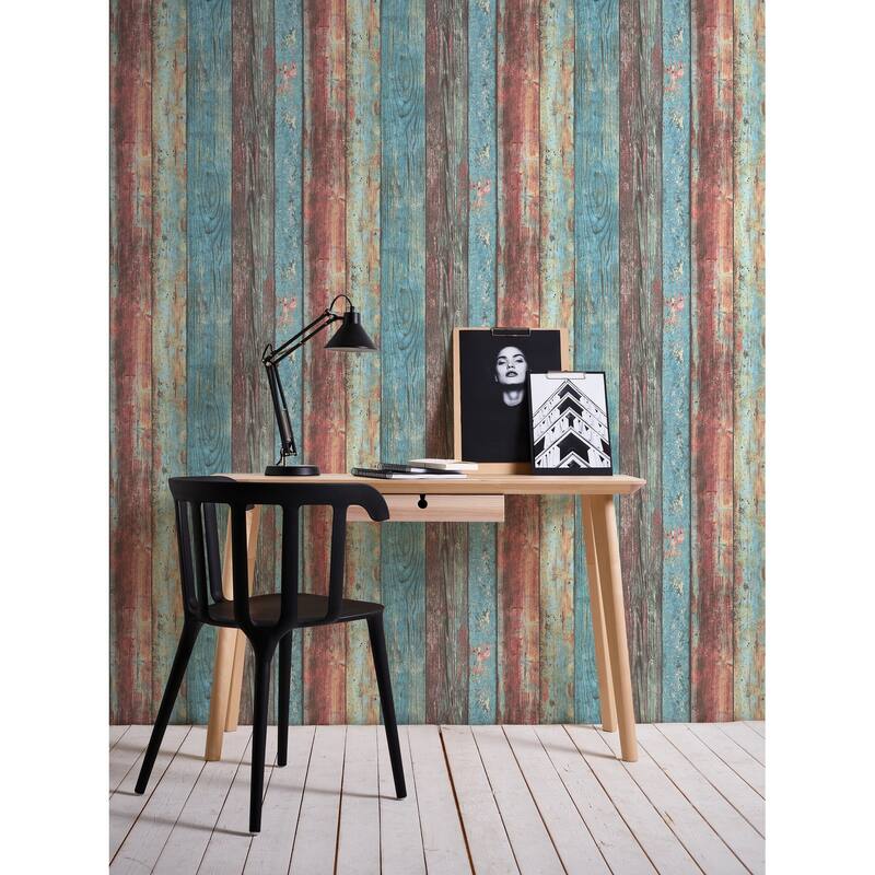 Galerie Wallcoverings Woods and Wicker Collection Colorful Broad Wood Stripe Matte Vinyl on Non-woven Wallpaper Roll