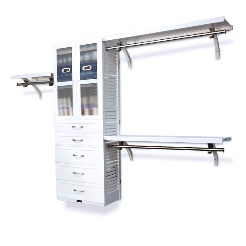 John Louis Home Solid Wood Walk-In Closet System with 5-Drawers and Doors White