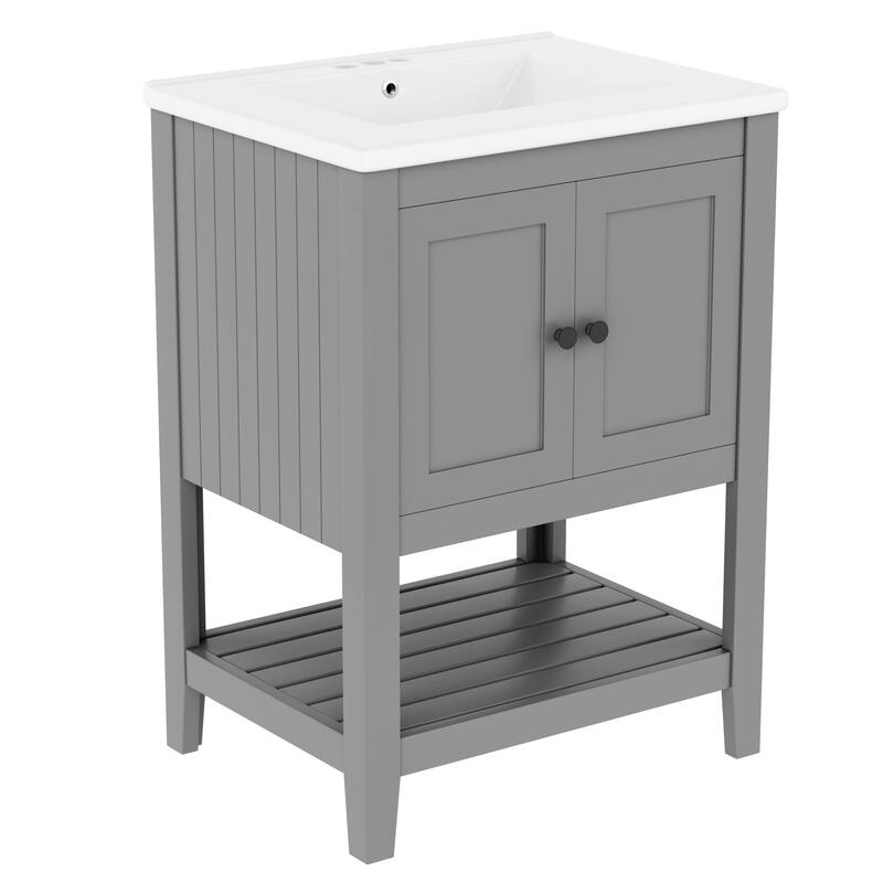 24" Modern Sleek Bathroom Vanity Elegant Ceramic Sink - Grey