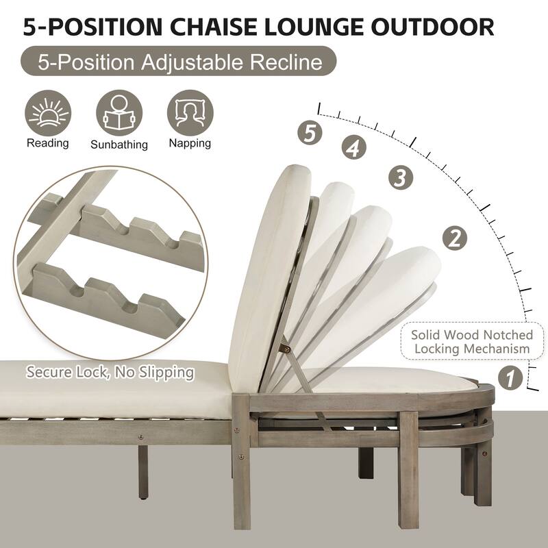 5-Position Adjustable Outdoor Chaise Lounge with Arched Backrest by Leisure Zone