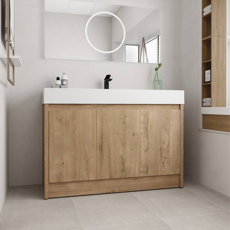 BNK 24/30/48/60 inch Freestanding Resin Sink Bathroom Vanity with Soft Close Door and Adjustable Shelf