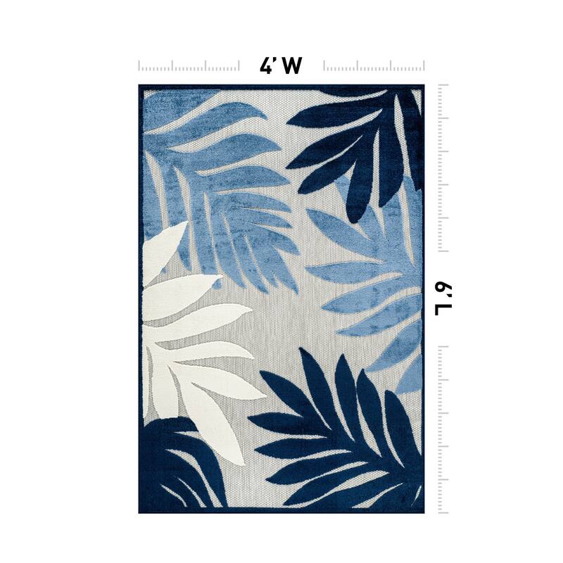 World Rug Gallery Indoor/Outdoor High-Low Textured Area Rug, Palm Easy-Clean Patio Rug