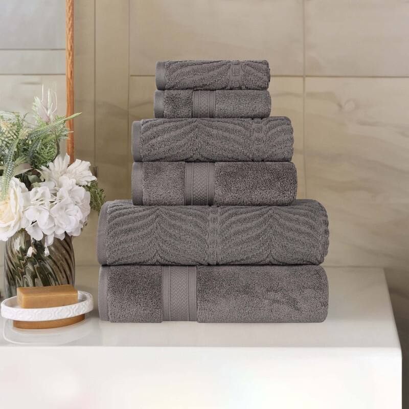 Superior Chevron Zero Twist Solid and Jacquard Cotton 6 Piece Towel Set - Charcoal