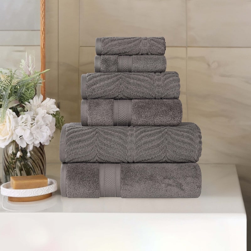Superior Chevron Zero Twist Solid and Jacquard Cotton 6 Piece Towel Set