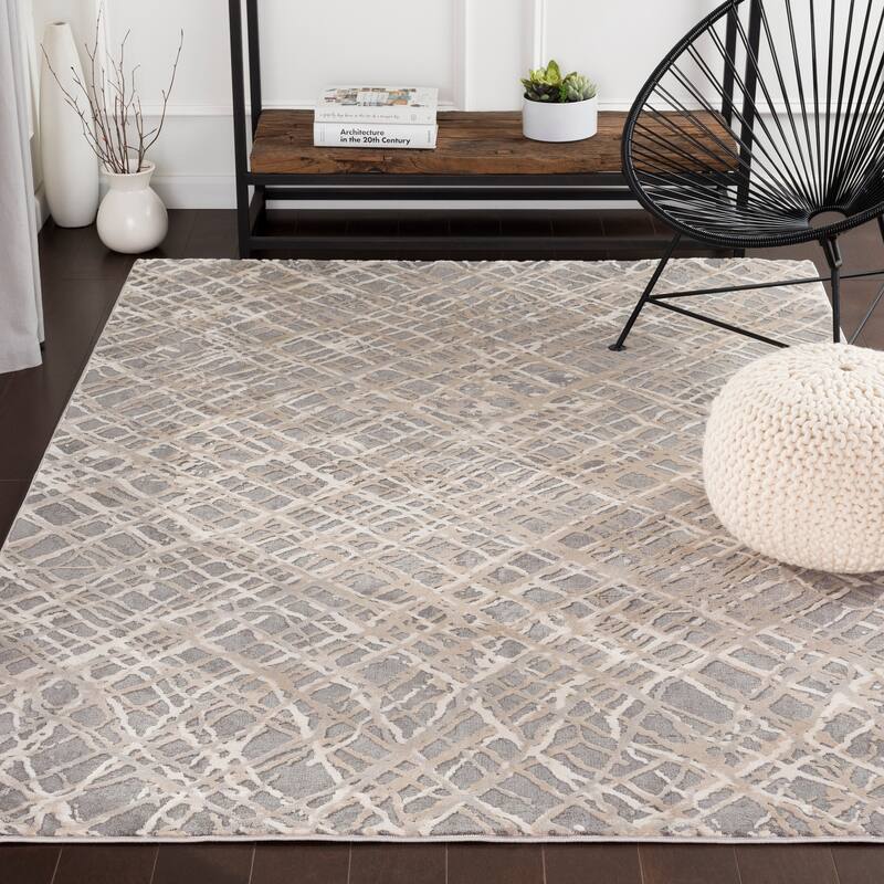 Livabliss Dalha Contemporary Grey/Khaki Area Rug - Grey/Tan - 6'7" x 9'6"