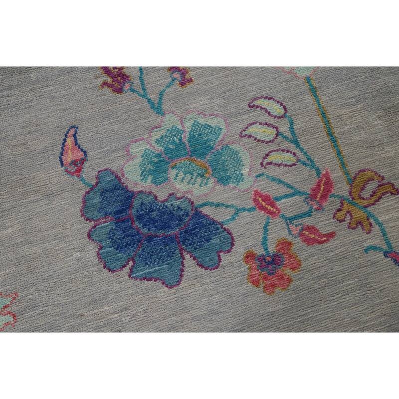Hand Knotted Oriental 100% Wool Carpet Traditional Floral Greys & Charcoal Art Deco Area Rug - 11' 6'' X 9' 0''