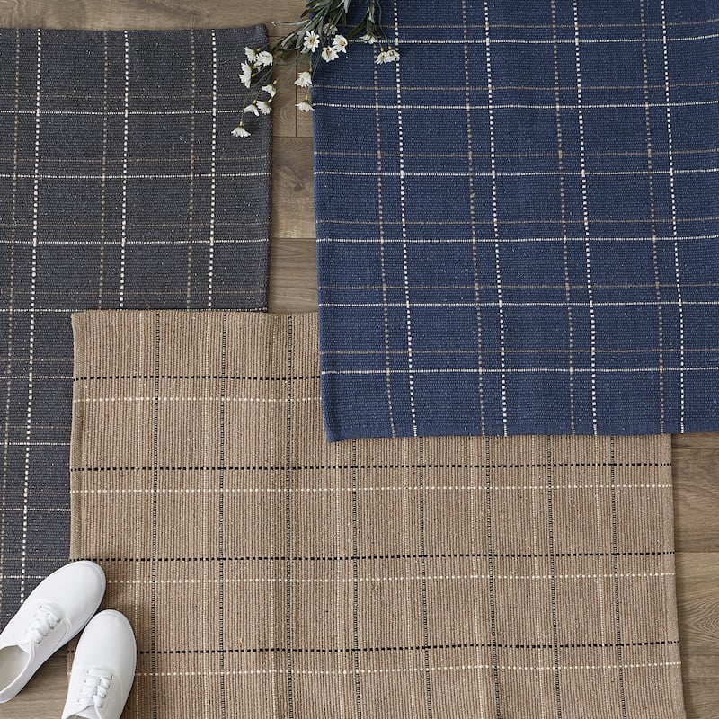 DII French Blue Variegated Plaid Recycled Yarn Rug (Set of 2) - Big