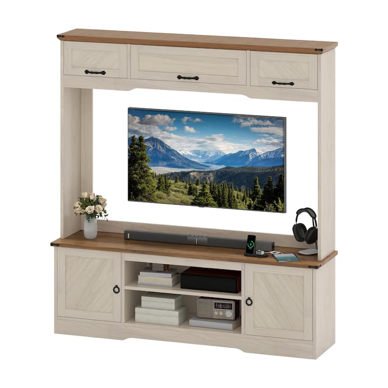 Moasis Vintage TV Stand with Power Outlet for 65" TVs