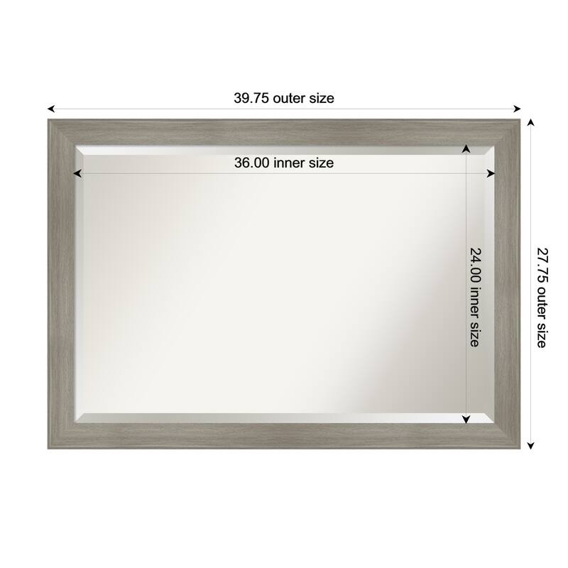Grand Narrow Beveled Framed Bathroom Vanity Wall Mirror - 40 x 28 in - Grand Greywash Narrow