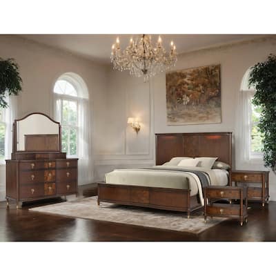 Furniture of America Prylen Modern Dark Cherry 5-Piece Solid Wood Bedroom Set with LED Reading Lights
