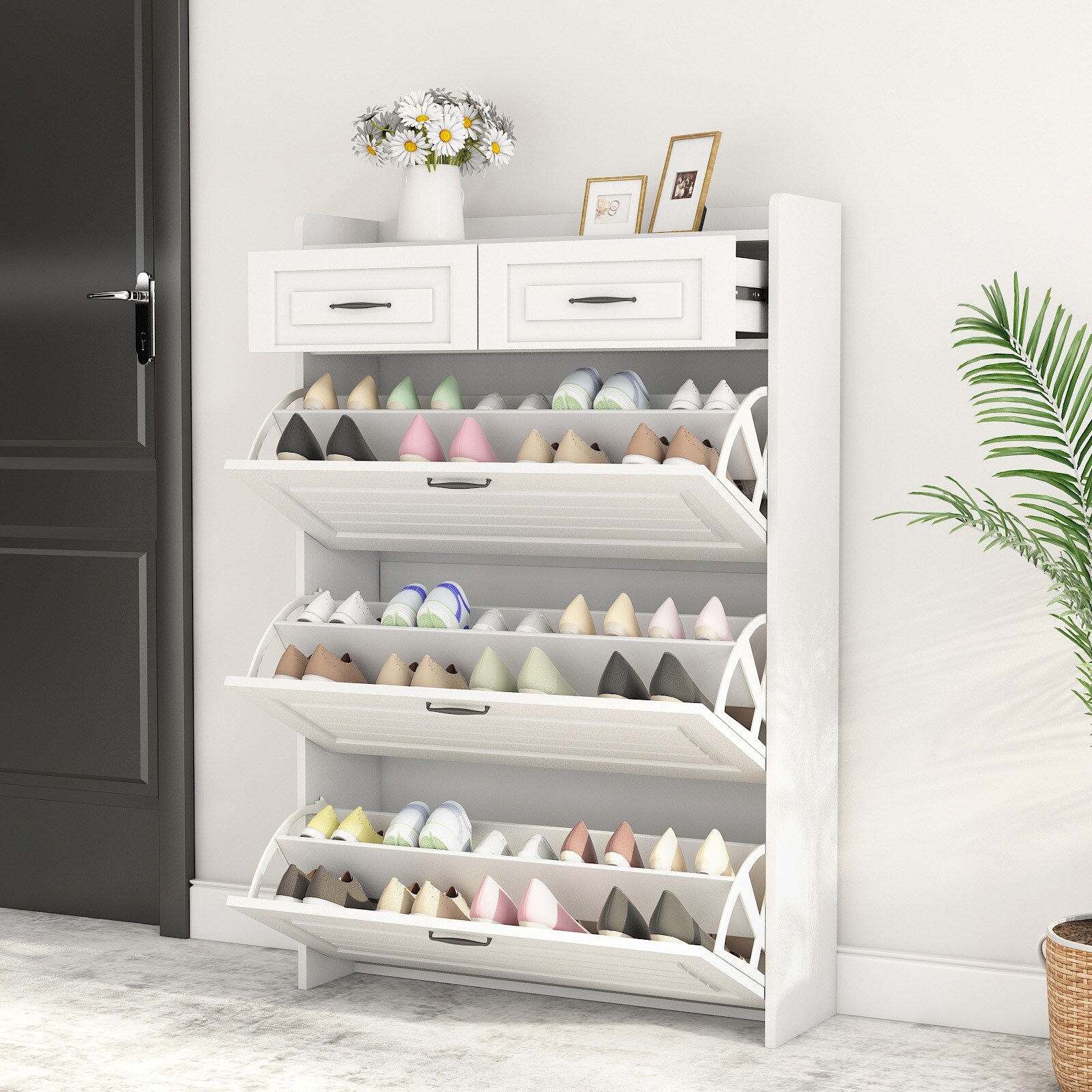 Large white shoe cabinet sale
