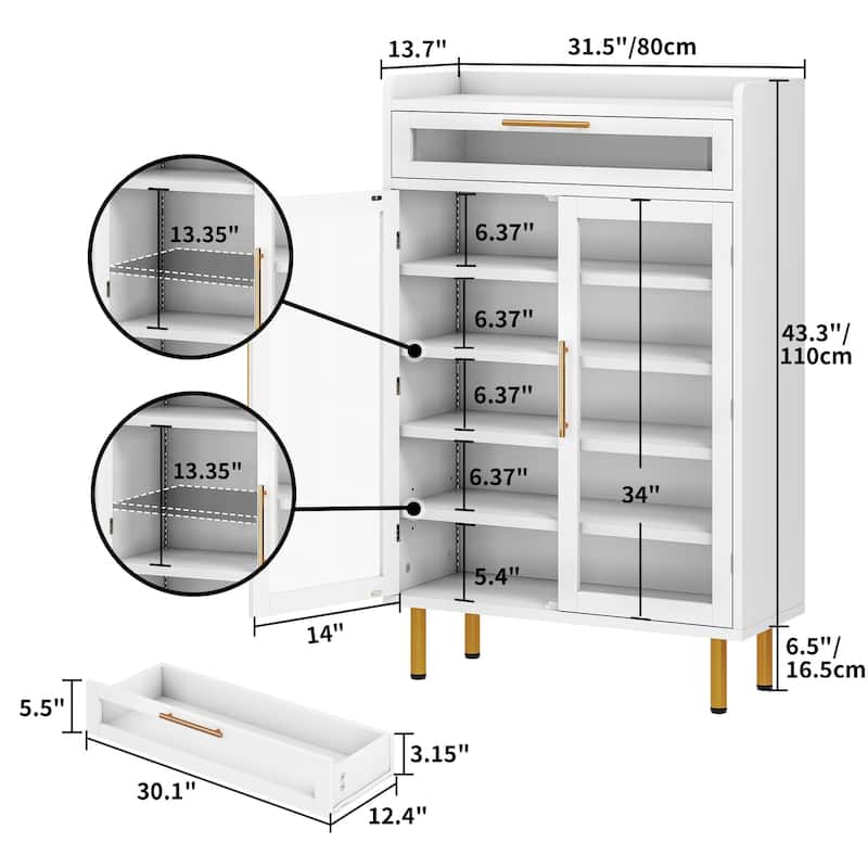 Moasis 22 Pairs Shoe Storage Cabinet with Door & LED Lights, 6-Tier Shoes Rack for Entryway