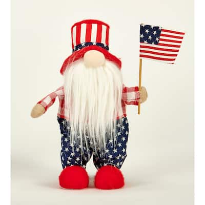 9" Patriotic Tabletop Gnome Holding Flag - 9