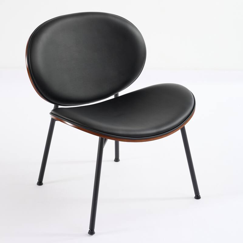 Roomfitters Mid-Century Modern Shell Chair, PU Leather Accent Lounge Chair with Walnut Wood Finish and Metal Legs