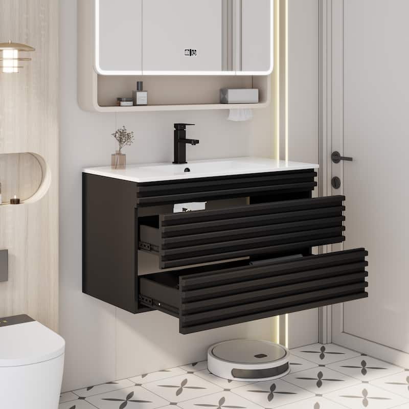 Bathroom Vanity with Drop-In Ceramic Sink Wall-Mounted Storage Cabinet