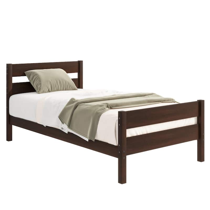 Roomfitters Twin Rubber Wood Bed Frame with Headboard and Footboard, Platform Support Design, No Box Spring Needed