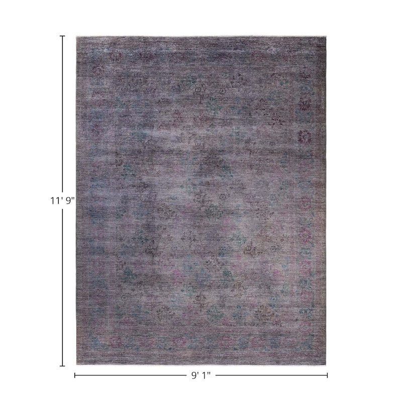 Overton Hand Knotted Wool Vintage Inspired Modern Contemporary Overdyed Gray Area Rug - 9' 1" x 11' 9"