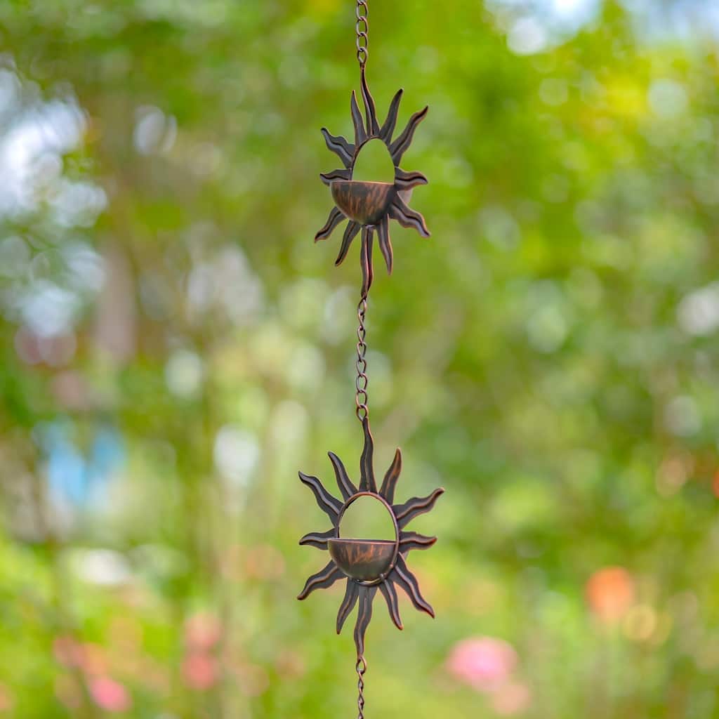 76.25" Long Antique Bronze Rain Chain with Bohemian Sun & Moon
