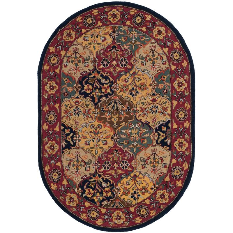 SAFAVIEH Handmade Heritage Square Knot Traditional Oriental Wool Rug - 4'6" x 6'6" Oval - Multi/Navy