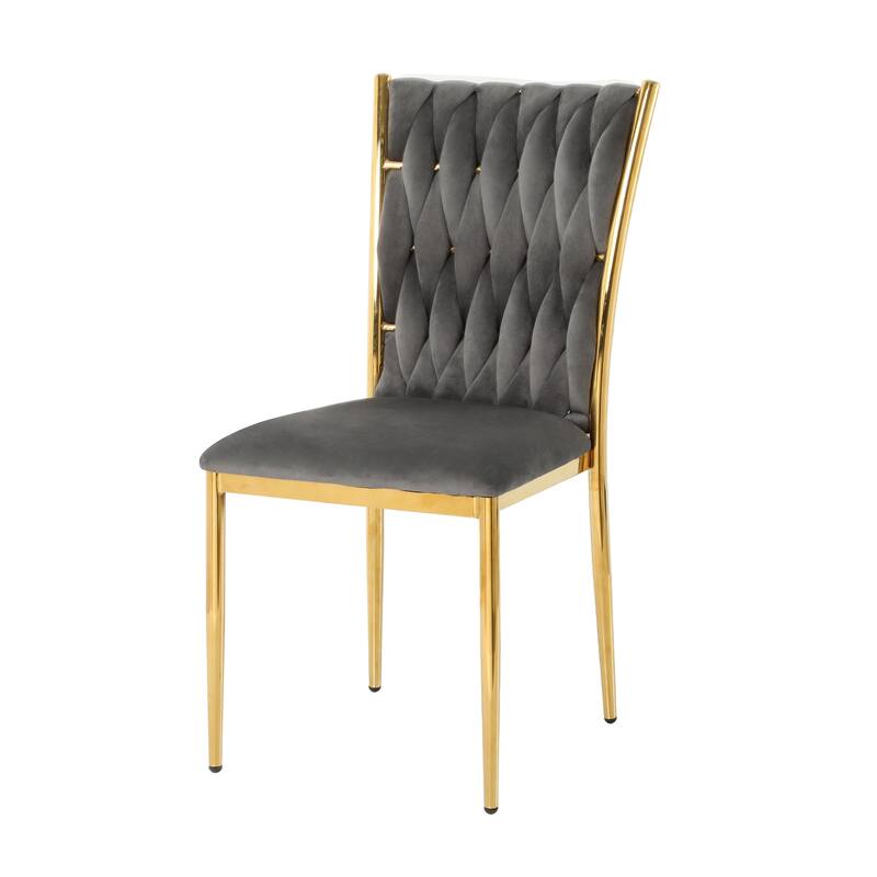 Modern Simple Velvet Dining Chair, Family Bedroom Stool Back Student Table Chair, Gold-Plated Metal Chair Legs (Set of 4)