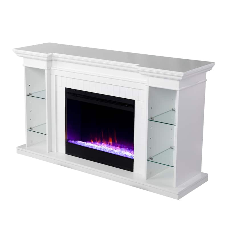 SEI Furniture Hazeltine White Wood Color Changing Fireplace