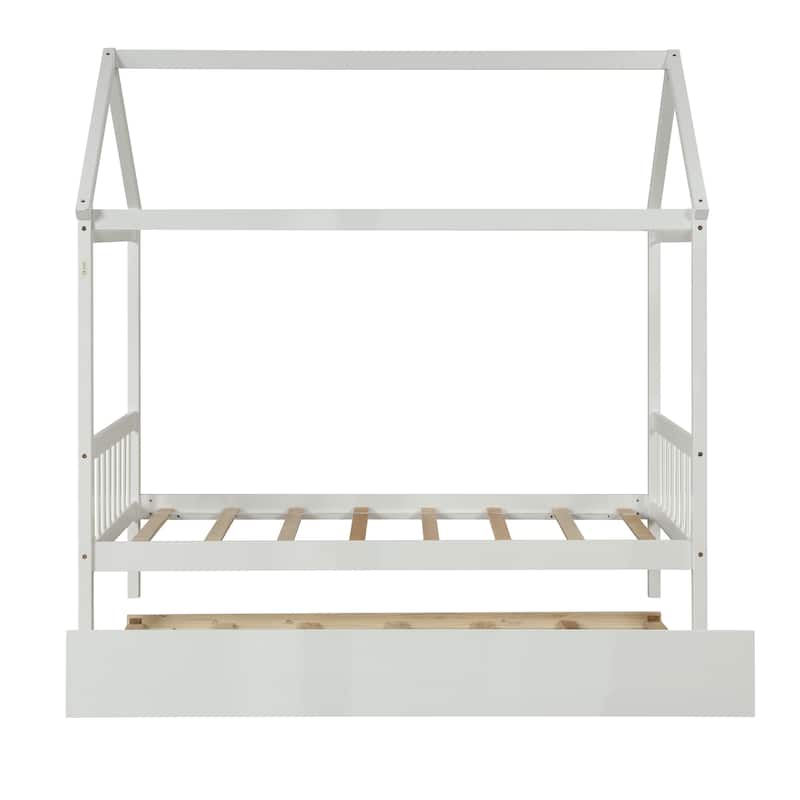 Twin Size Solid Wood House Bed Frame with Trundle